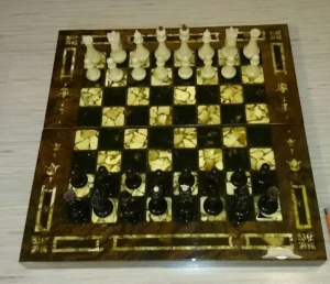 Amber chess with a board in a wooden case Kaliningrad
