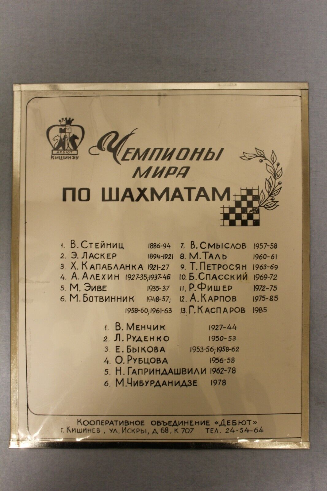 19 Portraits in Metal Frames of the World Chess Champions 29x23 cm