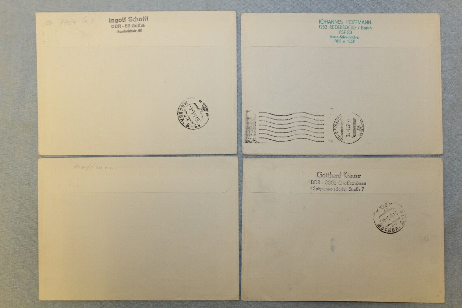10725.4 chess envelopes cancellation of 26 Men’s Championship 1977,Frankfurt.Voishko